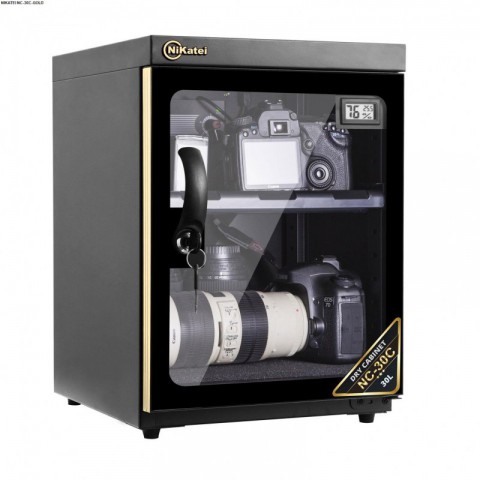 Tủ chống ẩm cao cấp Nikatei NC-30C viền nhôm mạ vàng